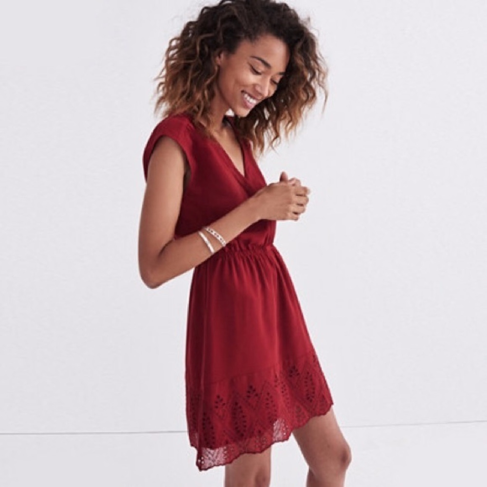 Madewell Skygaze Eyelet Red Sleeveless Dress